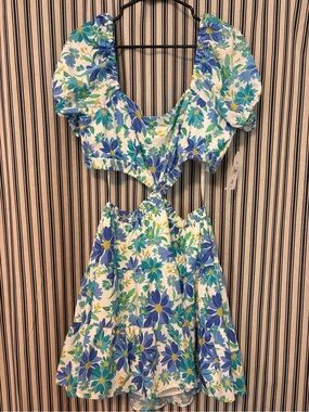 Arula Mini Dress 1X Blue & Green Floral Cutout